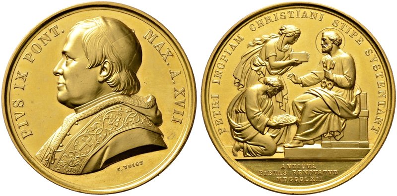 Italien-Kirchenstaat (Vatikan). Pius IX. 1846-1878. Goldmedaille im Gewicht zu 1...