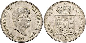 Italien-Neapel und Sizilien. Ferdinand II. 1830-1859. Piastra zu 120 Grana 1856. Pagani 222, Dav. 175.
selten in dieser Erhaltung, minimale Randjustie...