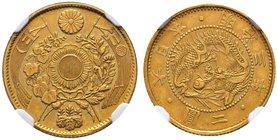 Japan. Mutsuhito - Periode Meiji 1868-1912. 2 Yen Meiji 3 (1870). Y. 10, Fr. 48, Jap.Coinage O 1. 3,35 g. In Plastikholder der NGC (slapped) mit der B...