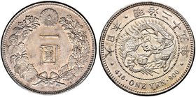 Japan. Mutsuhito - Periode Meiji 1868-1912. Yen Meiji 25 (1892). Y. A25.3, Jap.Coinage Q 21.
Prachtexemplar mit leichter Tönung, winzige Kratzer auf d...