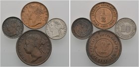 Malaysia - Straits Settlement. Lot (4 Stücke): 1/4 Cent 1884, 1/2 Cent 1883 und 1 Cent 1875 in Kupfer sowie 10 Cents 1888 der Britischen Kronkolonie (...