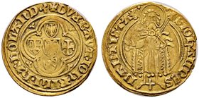 Niederlande-Holland. Johann von Bayern 1418-1425. Goldgulden o.J. -Dordrecht-. Fünf ins Kreuz gestellte Wappen im doppelten Vierpass, in den Winkeln j...