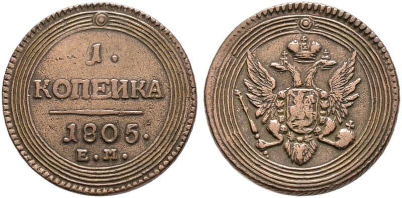 Russland. Alexander I. 1801-1825. Cu-Kopeke 1805 -Ekaterinburg-. Bitkin 315 (R),...