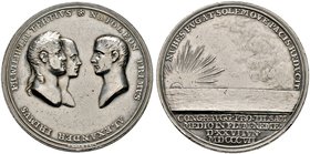 Russland. Alexander I. 1801-1825. Silbermedaille 1807 von A. Abramson, auf die Zusammenkunft des Zaren mit Napoleon und Friedrich Wilhelm von Preußen ...