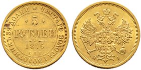 Russland. Alexander II. 1855-1881. 5 Rubel 1876 -St. Petersburg-. Bitkin 24, Uzdenikov 267, Fr. 163. 6,56 g 
kleiner Schrötlingsfehler auf dem Avers, ...