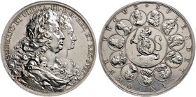 Schweden. Frederik I. von Hessen-Kassel 1720-1751. Silbermedaille o.J. (1723) von Johann Carl Hedlinger, auf die königliche Familie. Die Brustbilder F...