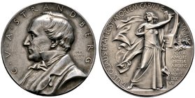 Schweden. Gustav V. 1907-1950. Mattierte Silbermedaille 1910 von E. Lindberg, auf den schwedischen Schrift­steller und Journalisten Carl Wilhelm Augus...