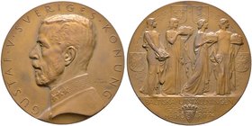 Schweden. Gustav V. 1907-1950. Bronzemedaille 1914 von E. Lindberg, auf die Baltische Ausstellung in Malmö. Brustbild in Uniform nach links / Vier jun...