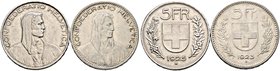 Schweiz-Eidgenossenschaft. Lot (2 Stücke): 5 Franken 1923 und 1925 -Bern-. DT 299, 300, HMZ 2-1199 c und e, Dav. 393, 394. 
vorzüglich, sehr schön-vor...