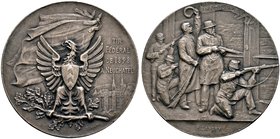 Schweiz-Eidgenossenschaft. Mattierte Silbermedaille 1898 von F. Landry, auf das Eidgenössische Schützenfest in NEUCHATEL. Vor einem wehenden Banner Ad...