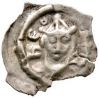 Schweiz-Basel, Bistum. Heinrich II. von Thun 1216-1238. Vierzipfeliger Pfennig. Brustbild des Bischofs von vorn mit Mitra und breiter, halbmondförmige...