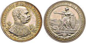 Ungarn. Franz Josef I. 1848-1916. Silbermedaille 1896 von F. Leisek (unsigniert), auf die Milleniumsfeier der Landnahme Ungarns und das 200-jährige Be...