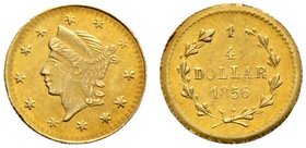 USA. 1/4 Golddollar (California Gold) 1856. Small Liberty head. Libertybüste nach links / Wertangabe und Jahreszahl im Lorbeerkranz. KM 5.4. 0,24 g
vo...