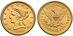 USA. 2 1/2 Dollars 1861 -Philadelphia-. Liberty Head. KM 72, Fr. 114. 4,18 g
vorzüglich
