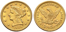 USA. 2 1/2 Dollars 1904. Liberty Head. KM 72, Fr. 114. 4,19 g
winzige Randfehler, vorzüglich