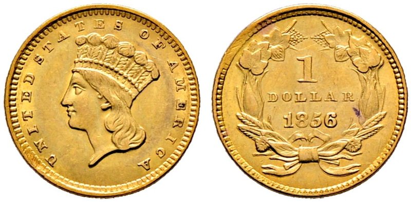 USA. Golddollar 1856 -Philadelphia-. Indian Head. Type 3. KM 86, Fr. 94. 1,66 g
...
