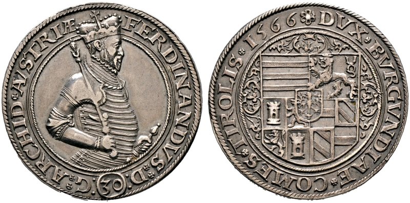 Haus Habsburg. Erzherzog Ferdinand 1564-1595. 1/2 Guldentaler zu 30 Kreuzer 1566...