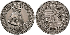Haus Habsburg. Erzherzog Ferdinand 1564-1595. 1/2 Guldentaler zu 30 Kreuzer 1566 -Mühlau-. MT 170, Enz. 70.
selten, attraktives Exemplar in überdurchs...