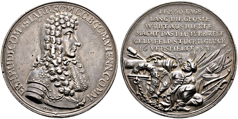 Haus Habsburg. Leopold I. 1657-1705. Silbermedaille 1683 von H.J. Wolrab, auf Er...
