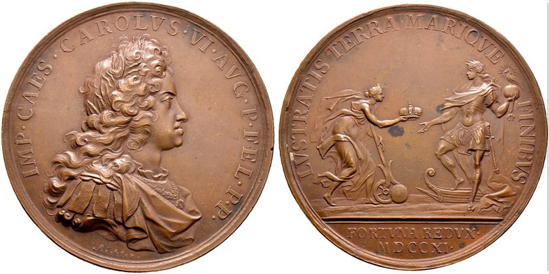 Haus Habsburg. Karl VI. 1711-1740. Bronzemedaille 1711 von Bengt Richter, auf se...