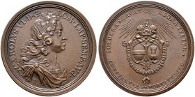 Haus Habsburg. Karl VI. 1711-1740. Bronzemedaille o.J. (1711) von G.W. Vestner, auf die Kaiserkrönung zu Frankfurt/M. Belorbeertes Brustbild im Harnis...