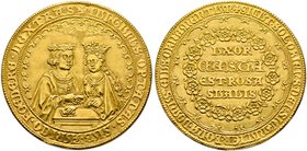 Böhmen. Ferdinand I. 1526-1564. Goldmedaille, sogen. Prager Judenmedaille o.J. (1. Hälfte 17. Jh.) auf die Hochzeit Kaiser Ferdinands I. mit Anna von ...