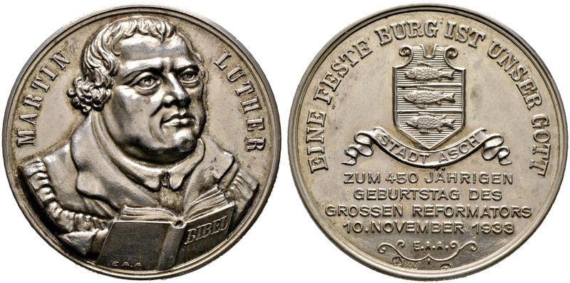 Böhmen-Asch (As)-Stadt. Silbermedaille 1933 mit Signatur E.A.A., auf die 450. Ge...