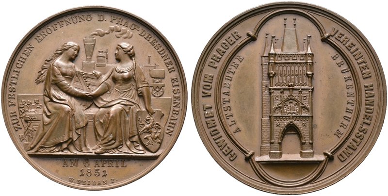 Böhmen-Prag, Stadt. Bronzemedaille 1851 von W. Seidan, auf die Eröffnung der Bah...