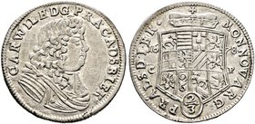 Anhalt-Zerbst. Karl Wilhelm 1667-1718. Gulden zu 2/3 Taler 1678 -Zerbst-. Mann 252 var. (Interpunktion), Dav. 202. -Walzenprägung-
gutes vorzüglich