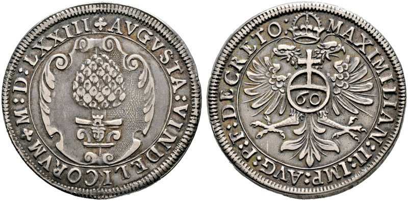 Augsburg, Stadt. Guldentaler zu 60 Kreuzer 1573. Ähnlich wie vorher, jedoch der ...