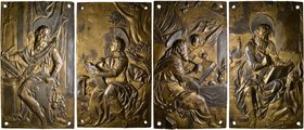 Augsburg, Stadt. Komplette, vierteilige Serie der einseitigen, rechteckigen Bronzeplaketten auf die vier Evangelisten o.J. (spätes 16. Jh.) von einem ...