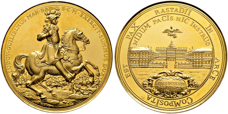 Baden-Baden. Ludwig Wilhelm 1677-1707. Goldmedaille 1955 unsigniert, auf den 300...