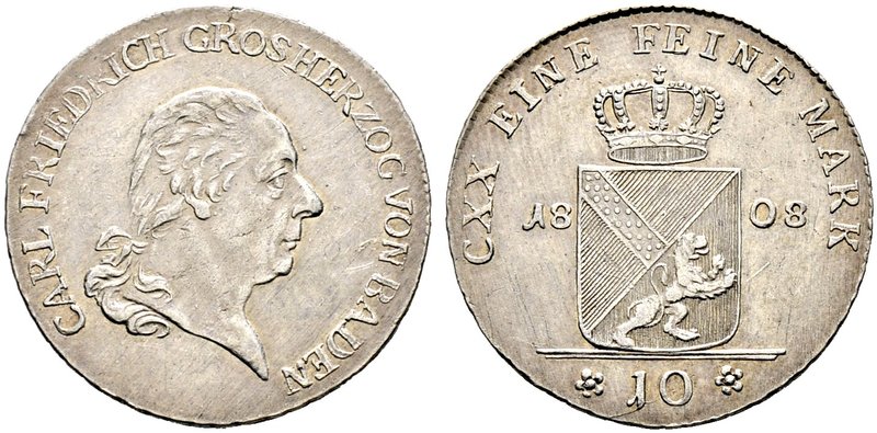 Baden-Durlach. Karl Friedrich 1746-1811. 10 Kreuzer 1808. AKS 15, J. 10.
überdur...