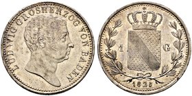 Baden-Durlach. Ludwig 1818-1830. Gulden 1825. AKS 55, J. 31.
selten in dieser Erhaltung, nahezu unjustiertes Prachtexemplar mit feiner Tönung, 
winzig...