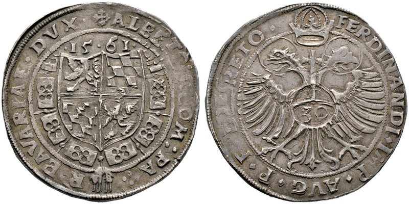 Bayern. Albrecht V. der Großmütige 1550-1579. 1/2 Guldentaler zu 30 Kreuzer 1561...