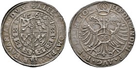 Bayern. Albrecht V. der Großmütige 1550-1579. 1/2 Guldentaler zu 30 Kreuzer 1561 -München-. Quadrierter, mit der Vlieskette umlegter Wappenschild, obe...