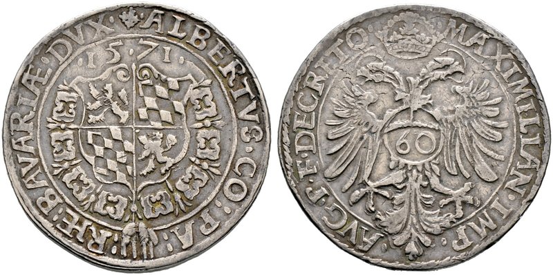 Bayern. Albrecht V. der Großmütige 1550-1579. Guldentaler zu 60 Kreuzer 1571 -Mü...