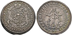 Bayern. Maximilian I. als Kurfürst 1623-1651. 1/2 Taler 1627 (aus 1623 im Stempel geändert) -München-. Gekrönter Wappenschild mit zwei einwärts blicke...