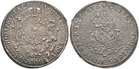 Bayern. Maximilian I. als Kurfürst 1623-1651. Madonnentaler 1637 -München-. Mit Kurhut bedeckter Wappenschild mit zwei Löwen als Halter / Auf Wolken t...