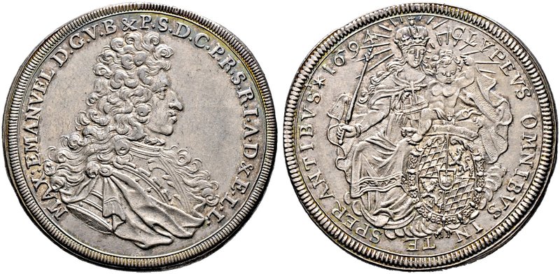 Bayern. Maximilian II. Emanuel 1679-1726. Taler 1694 -München-. Geharnischtes Br...