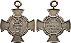 Bergen auf Rügen, Stadt. Tragbare, kreuzförmig gestaltete Silbermedaille 1912 unsigniert, auf das Provinzial-Schützenfest in Bergen vom 16.-18. Juni. ...
