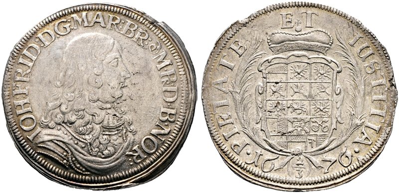 Brandenburg-Ansbach. Johann Friedrich 1667-1686. Gulden zu 2/3 Taler 1676 -Schwa...