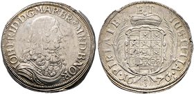 Brandenburg-Ansbach. Johann Friedrich 1667-1686. Gulden zu 2/3 Taler 1676 -Schwabach-. Geharnischtes Brustbild nach rechts / Wappen auf gekreuzten Pal...