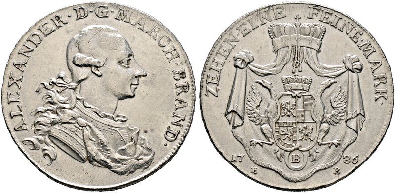Brandenburg-Ansbach. Alexander 1757-1791. Konventionstaler 1786 -Bayreuth-. Münz...