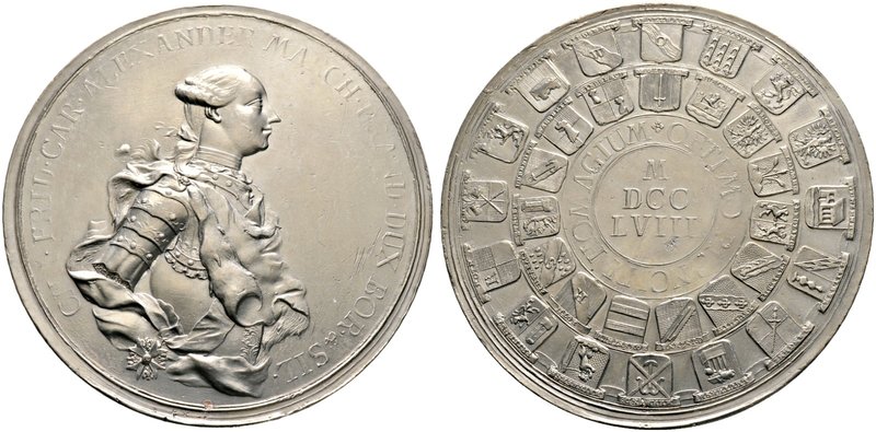 Brandenburg-Ansbach. Alexander 1757-1791. Zinnmedaille mit Kupferstift 1758 von ...