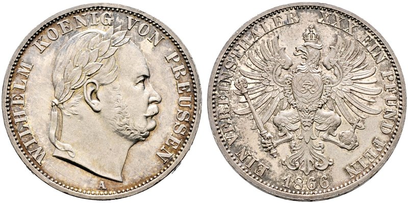 Brandenburg-Preußen. Wilhelm I. 1861-1888. Vereinstaler 1866 A. Sieg über Österr...