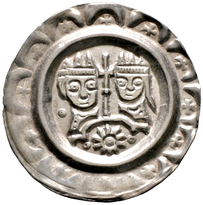 Donauwörth, königliche Münzstätte. Heinrich VI. 1190-1197. Brakteat. Brustbilder...
