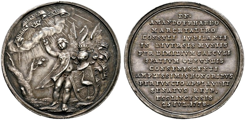 Esslingen, Stadt. Silbermedaille 1778 von J.M. Bückle (unsigniert), auf das 50-j...