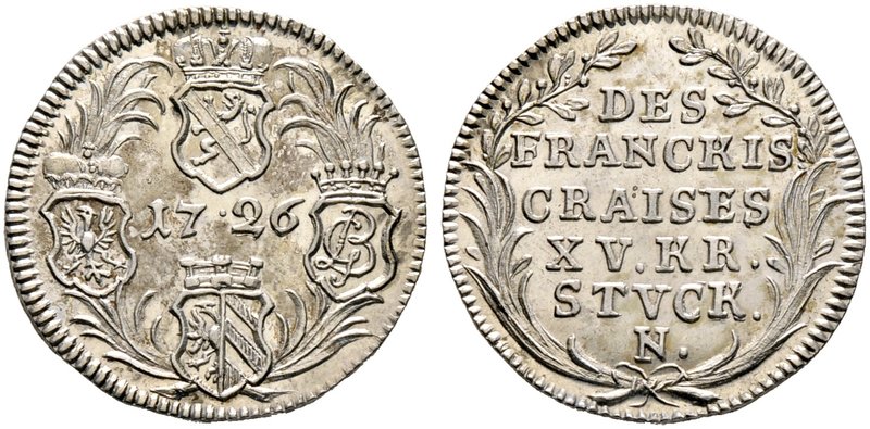 Fränkischer Kreis. 15 Kreuzer 1726 -Nürnberg-. Krug 14, Heller 331.
Prachtexempl...