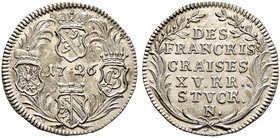 Fränkischer Kreis. 15 Kreuzer 1726 -Nürnberg-. Krug 14, Heller 331.
Prachtexemplar mit leichter Tönung, fast Stempelglanz